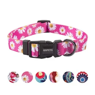 Adjustable Dog Collar : Print Flower Pink Multicolor Cute Patterns for XS Small Medium