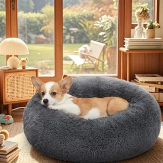 Calming Donut Dog Bed Pillow for Small Medium Pets - Machine Washable Removable Cover