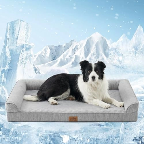 Cooling Dog Bed - Removable Washable Cover Waterproof, Orthopedic Foam Dog Bed with Sides