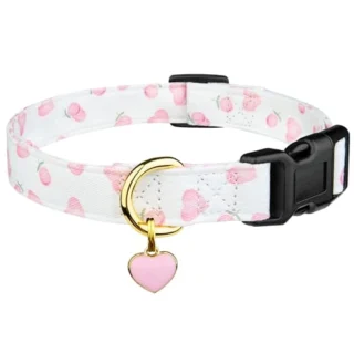 Cotton Handmade Dog Collar Cute and Distinctive Patterns White and Pink Love Heart with