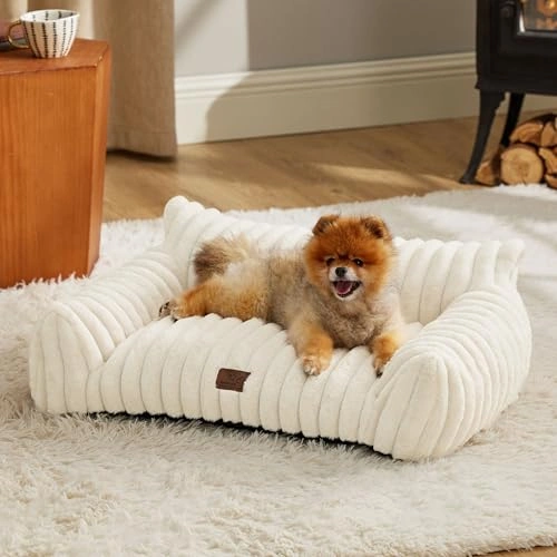 Cute Cat Couch for Pets - Fluffy Small Dog Sofa with Premium Corduroy Fleece - Pet Sofa
