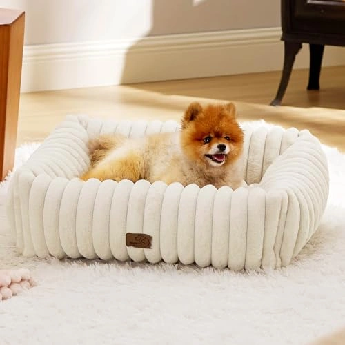 Cute Dog Bed for Small Medium Dogs - Washable Furry Puppy Beds - Rectangle Orthopedic