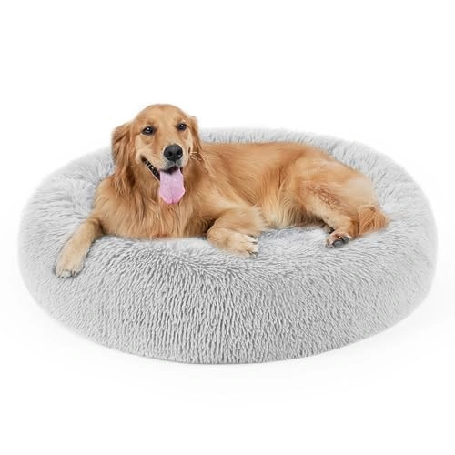 Dog Bed - Cat Calming Bed, Faux Fur Pillow Pet Donut Cuddler Round Plush Bed for Large