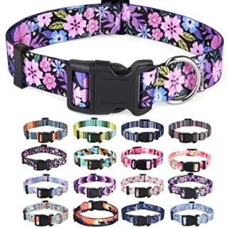 Dog Collar with Bohemia Floral Tribal Geometric Patterns - Ethnic Style Collar Adjustable