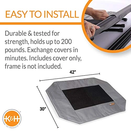 Elevated Cooling Outdoor Dog Bed Portable Raised Dog Cot Replacement Cover Only GrayBlack