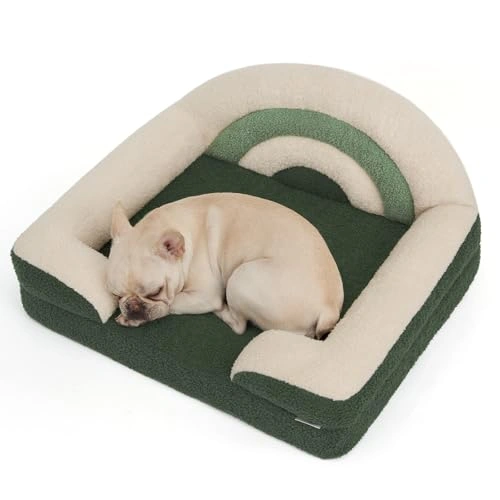 Foam Dog Bed Medium Size - Teddy Plush, Pet Sofa with Washable Cover and Waterproof Liner