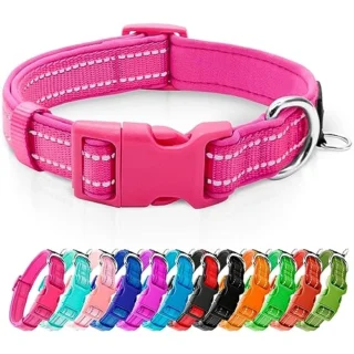 Reflective Dog Collar - Adjustable for Small, Neoprene Padded Pet Collar with ID Tag Ring