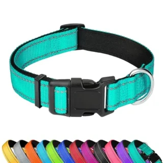 Reflective Dog Collar - Adjustable Neoprene Padded Nylon Pet Collars with Buckle for