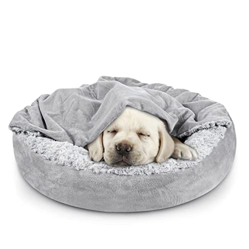 Small Dog Bed Cat Bed with Hooded Blanket - Cozy Cuddler Luxury Puppy Pet Bed